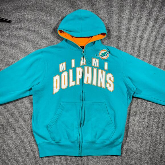 Miami Dolphins Full Zip Hoodie Mens L Aqua Blue NFL Fanwear Team Apparel 24x26 - Picture 2 of 7